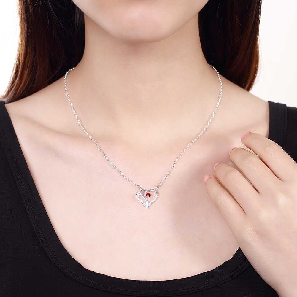 silver plated Chain Red Stone Heart Necklaces Pendants Men jewelry