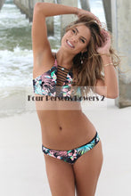 new Print top Sexy V Strap neck bandage bikini set Fresh Floral women Swimwear Beach Swim suit bathing MP