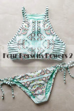 new Print top Sexy V Strap neck bandage bikini set Fresh Floral women Swimwear Beach Swim suit bathing MP