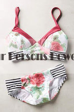 new Print top Sexy V Strap neck bandage bikini set Fresh Floral women Swimwear Beach Swim suit bathing MP