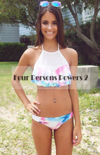 new Print top Sexy V Strap neck bandage bikini set Fresh Floral women Swimwear Beach Swim suit bathing MP