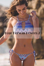 new Print top Sexy V Strap neck bandage bikini set Fresh Floral women Swimwear Beach Swim suit bathing MP