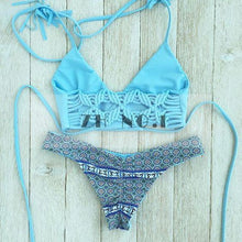 2Pc Set Bra Underpants Bandage Bikini Set Blue Brazilian Push-up Padded Swimsuit Bathing Suit Beach Wear N116ZN5 MP