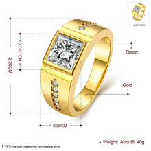 18k gold plated engagement ring Square crystal inlay men ring floating charms MP