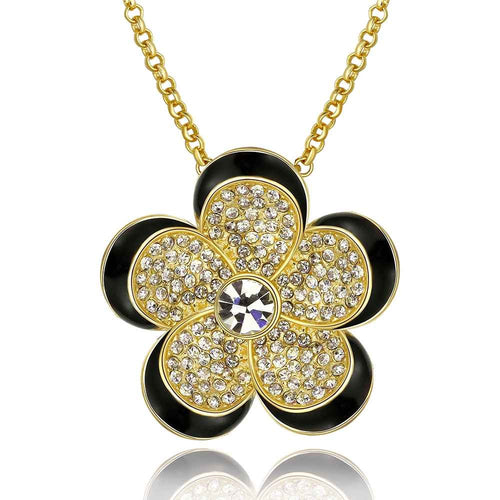 18k gold plated collar necklace black side yellow flower collier Factory MP