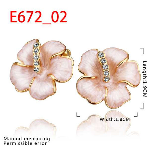 18K Gold Plated earrings pink flower stud earrings pendientes bear Hand Madeball 81 MP