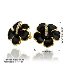 18k gold plated earrings black flower stud earrings boucle d'oreille femme bone 47 MP