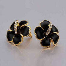 18k gold plated earrings black flower stud earrings boucle d'oreille femme bone 47 MP