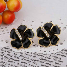 18k gold plated earrings black flower stud earrings boucle d'oreille femme bone 47 MP