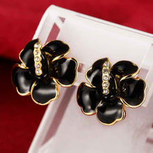 18k gold plated earrings black flower stud earrings boucle d'oreille femme bone 47 MP