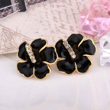 18k gold plated earrings black flower stud earrings boucle d'oreille femme bone 47 MP