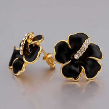 18k gold plated earrings black flower stud earrings boucle d'oreille femme bone 47 MP