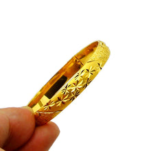 24k gold plated charms bangle garving flower women pulseras joias HBB 48 MP