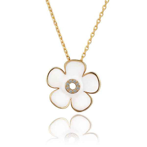 18K Gold Plated choker necklace White flowers bead necklace joyas 64 MP