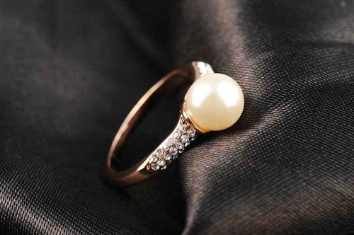 austrian crystal rings rose golden imitation pearl beads anel feminino charms MP