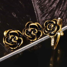 18K Gold Plating jewelry set black rose earringsring SMTPS397 MP