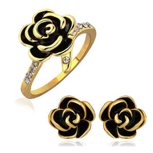 18K Gold Plating jewelry set black rose earringsring SMTPS397 MP