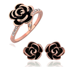 18K Gold Plating jewelry set black rose earringsring SMTPS397 MP