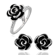 18K Gold Plating jewelry set black rose earringsring SMTPS397 MP