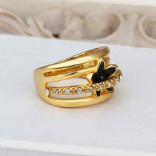 18k gold plated rings insets black flower anel masculino joyas 538 MP