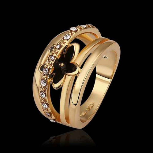 18k gold plated rings insets black flower anel masculino joyas 538 MP