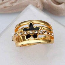 18k gold plated rings insets black flower anel masculino joyas 538 MP