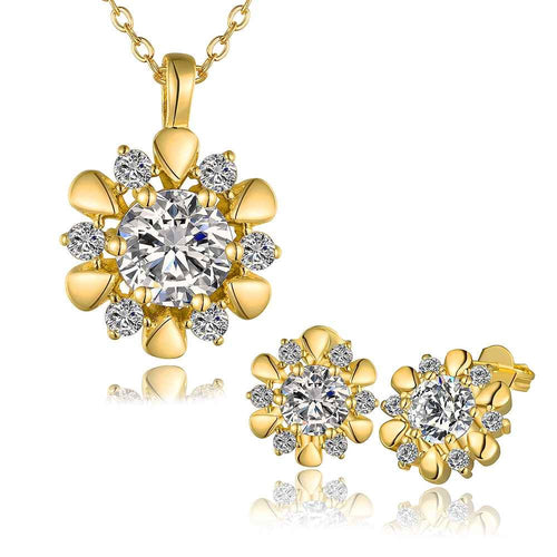 Beautiful 18K Gold Plating jewelry sets flower crystal cat necklaceearrings Costume Jewellery SMTPS43 MP