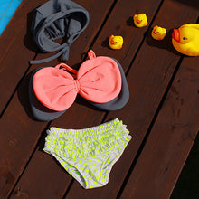 Baby Girls Swimwear Kids Girls Two Pieces Swimsuit Girls Pink Bow Biquini Infantil Swimwear Bathing Beachwear CH03 MP
